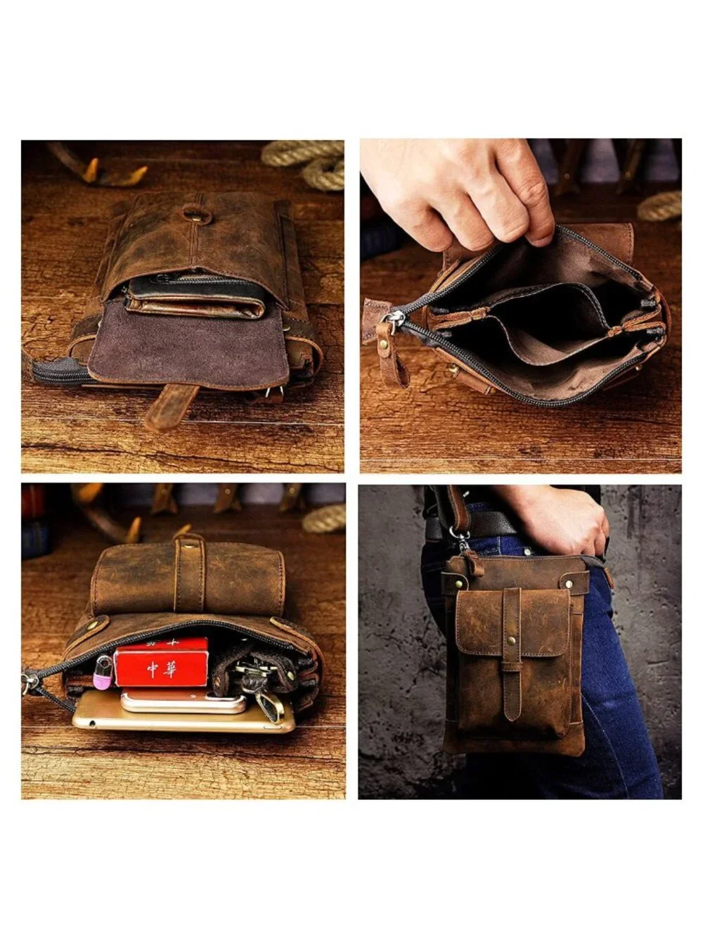 Genuine Leather Fanny Messenger Bag Small Shoulder Satchel Waist Pack